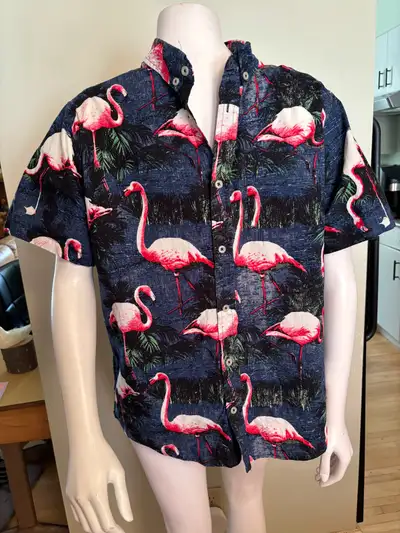 Brooklyn Cloth Hawaiian Shirt Mens L Flamingo Print , View more