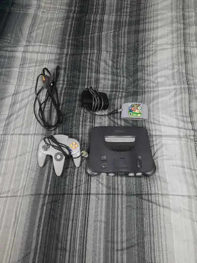 Generic Black Nintendo 64 Console With Hookups, Matching Controller, Jumper Pak and Super Mario 64 G...