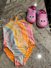 Girls age 4 New never worn swimsuit and “crocs”