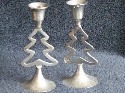 Pair of Silver Plated Christmas Tree Candle Holders, View more