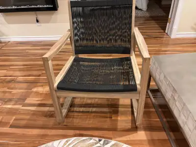 Outdoor wood & rope chair with side table, View more