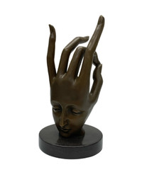 Face on Gestured Hand Bronze Sculpture