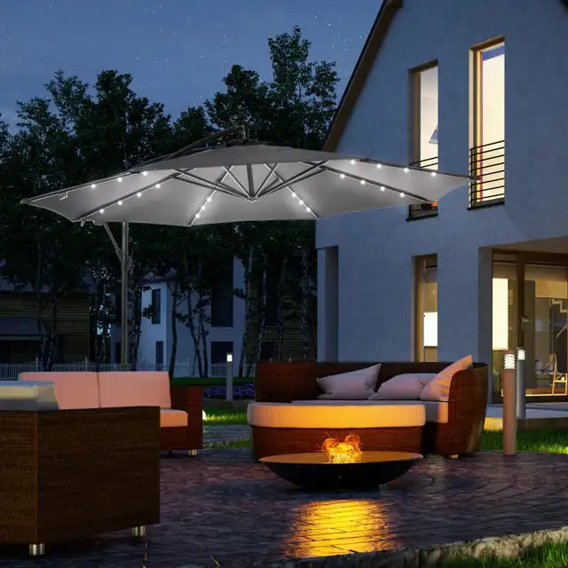 Banana 10' Outdoor Cantilever Umbrella with Solar Lights in Patio & Garden Furniture in Markham / York Region - Image 9