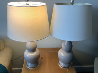 2 x Bowrings Lamps Mauve lilac Tall 27” H x 15” W (shade width)