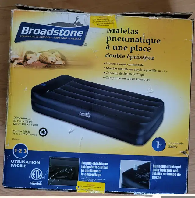 Brand New Broadstone Double-high Twin Size Air Bed in Beds & Mattresses in Oshawa / Durham Region - Image 3