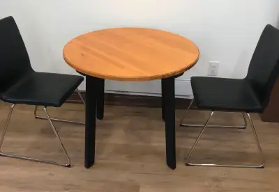 3 piece Wood Dining table / leather chairs, View more