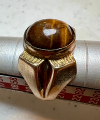 14K Tigers Eye Gold Men’s Ring Unique 7.5g