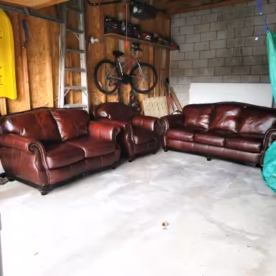 VERY COMFORTABLE HIGH END MADE OF 100% TOP GRAIN REAL LEATHER COUCH, LOVESEAT, AND ARMCHAIR; MADE BY...