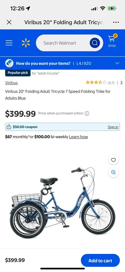 Viribus 20" Folding Adult Tricycle 7 Speed Folding Trike , View more