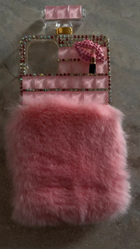 Pink furry bling iPhone 11 Pro Max case with strap