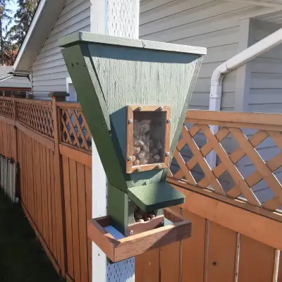 A unique feeder design that doubles as a squirrel feeder or maybe just a bird feeder. Easily mountab...