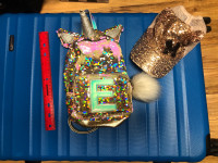 Sequin Cute small backpack with sequin cap golden colour