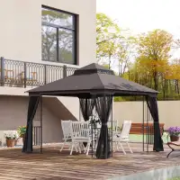 10'x10' Soft-top Patio Gazebo Deck Canopywith Double Tier Roof, 