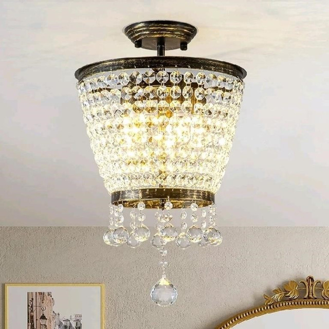 Black Gold Chandelier Crystal Ceiling Light Fixtur in Indoor Lighting & Fans in City of Toronto