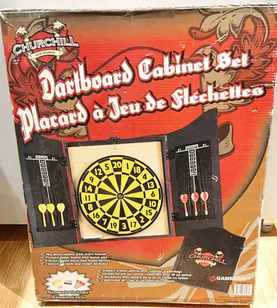 NEW Churchill Pub Sports Dart Board Cabinet Set With Darts, View more