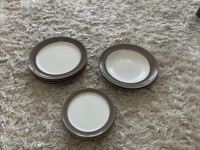 Denby TRUFFLE Dinner PLATES and large Rimmed BOWLS