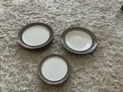 Denby TRUFFLE Dinner PLATES and large Rimmed BOWLS, View more