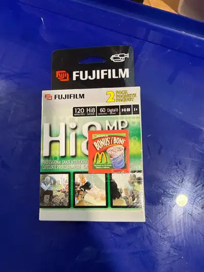 Selling a new, unopened two-pack of Fujifilm Hi8MP 120-minute video cassettes, perfect for your camc...