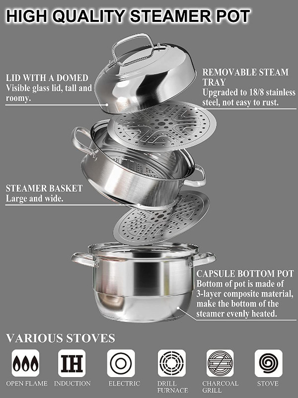 3 Tier Stainless Steel Steamer Pot 11 Inch in Other in City of Toronto - Image 3