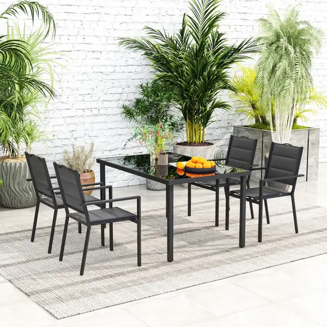 5 Piece Outdoor Dining Set w/ 4 Stackable Chairs, Rectangle Tabl in Dining Tables & Sets in Markham / York Region - Image 11