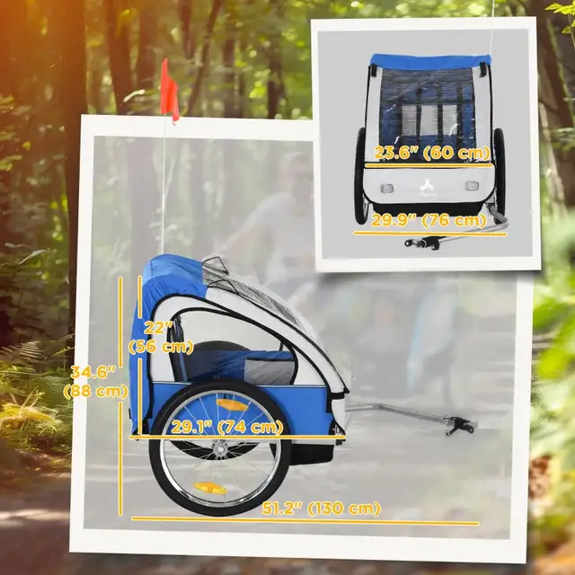 51.2”x30”x34.7” 2-Seat Child Bike Trailer for Kids, Blue in Kids in Markham / York Region - Image 4