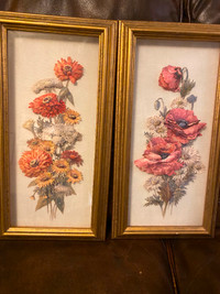 Decoupaged floral framed pair