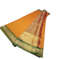 Deep Orange and Green Saree- Unstitched - NEW