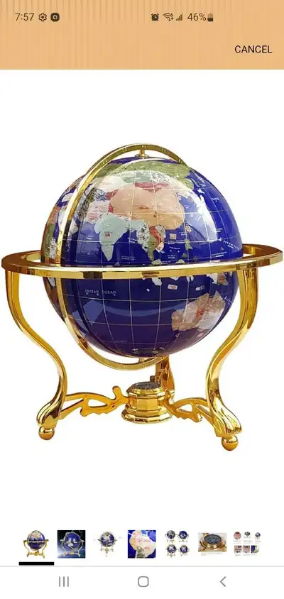 High End Handcrafted Natural Gem World Globe with zinc alloy stand. This is a bigger than usual, bea...