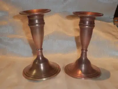 2 Chandeliers flambeaux vintages en cuivre, View more