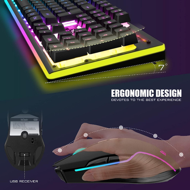 #ROVARD LED Wireless Gaming Keyboard and Mouse Combo in Mice, Keyboards & Webcams in City of Toronto - Image 3