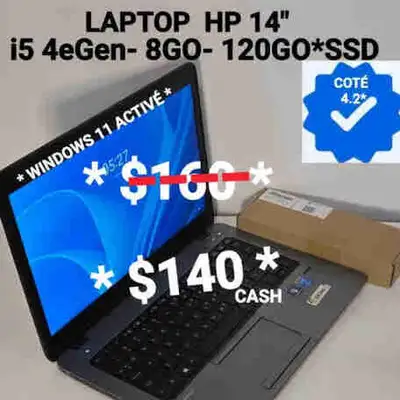 LAPTOP  HP 14"- i5 4eGen- 8GO- 120GO*SSD, View more
