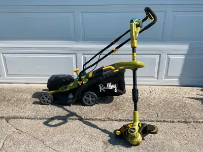 Battery lawnmower and trimmer , View more