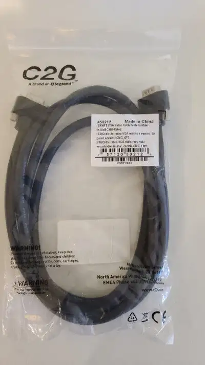New C2G VGA Male/Male PC Computer Monitor Cable In Wall 50212 6", View more