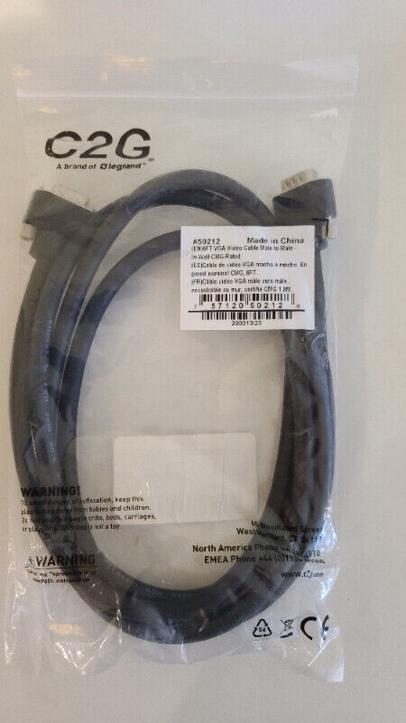 New C2G VGA Male/Male PC Computer Monitor Cable In Wall 50212 6" in Cables & Connectors in Kitchener / Waterloo