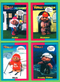 NORFIN TROLLS 1993 4 VINTAGE MINI STICKERS AND 4 CARDS LOT