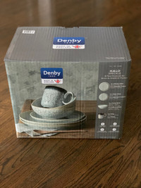 New Denby Halo Speckle 16 Piece Dinnerware Set Made in England