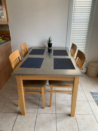 Wood table with stainless + 4 chaises steel top  + 4 chairs