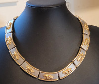 Vintage 2 Tone Necklace with Yellow Gold Tone Panthers