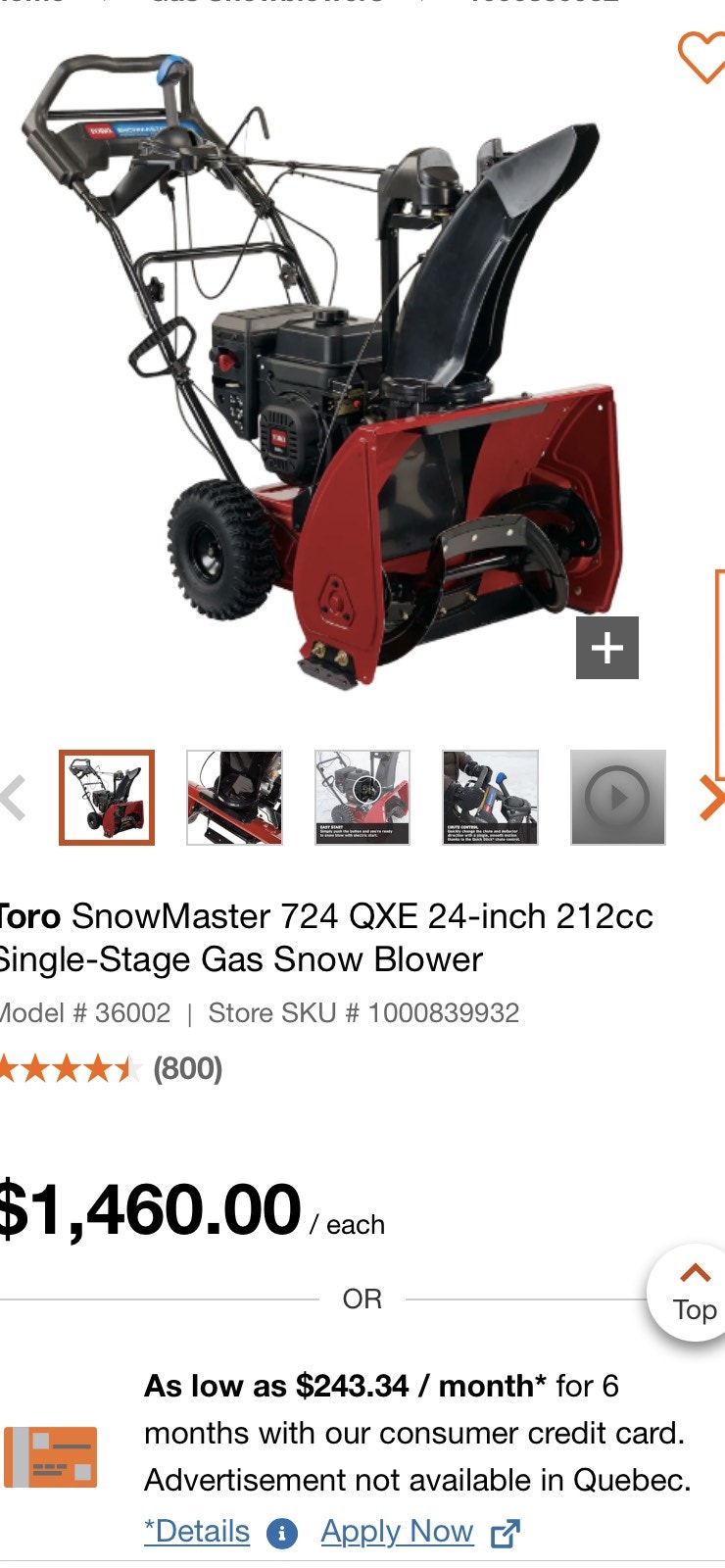Toro SnowMaster 24inch 212cc Gas Snow Blower Snowblowers Calgary