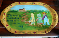 LARGE SIGNED HAND-PAINTED THE ROAD TO GRANDMA'S HOUSE WOOD TRAY