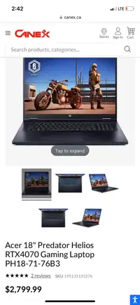 Acer pradator helios gaming laptop rtx 4070 14th gen i7 165hz 18
