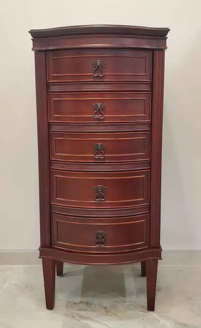 Excellent condition! Freestanding jewelry cabinet, with flip-top mirror 43" tall 16" deep 19.5" wide...