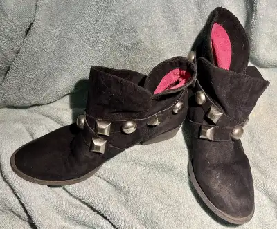 Black Suede Ankle Boots with Silver Studs, View more