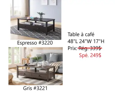 LE PLUS BAS PRIX!!! TOUT EST NEUF! Des tables à liquidation, View more