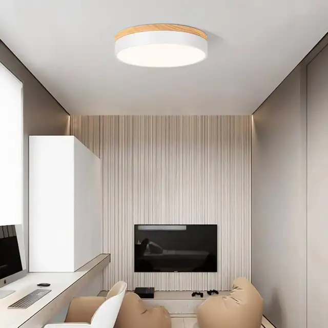 Dimmable Wood LED Ceiling Light, 2700K-6000K Round Flush Mount F in Indoor Lighting & Fans in Oshawa / Durham Region - Image 8