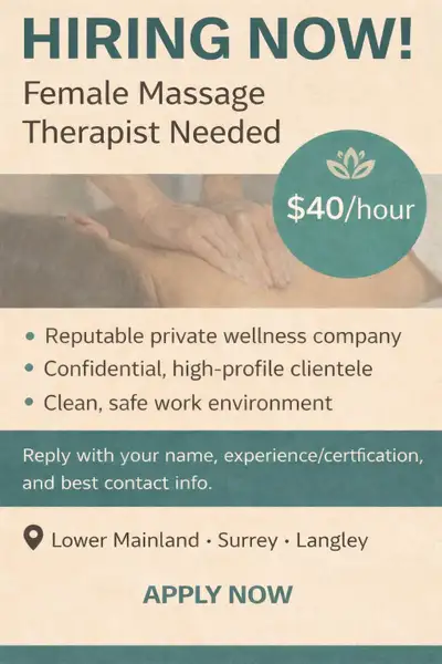Reputed private wellness company seeking a professional female massage therapist. We have been servi...