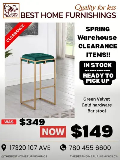 SUPER DEALS: Luxury Green Velvet & Gold Bar Stool, View more