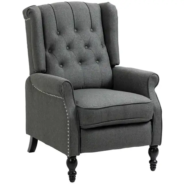 Wingback Reclining Chair with Footrest, Button Tufted Recliner C in Chairs & Recliners in Markham / York Region - Image 11