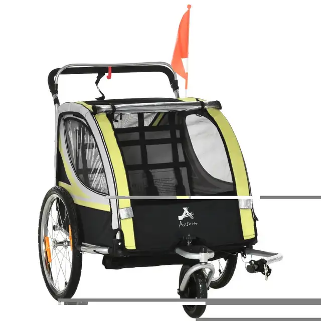 2-in-1 Bike Trailer for Kids 2 Seater, Baby Stroller with Brake, in Strollers, Carriers & Car Seats in Markham / York Region - Image 4