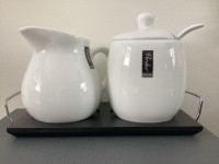 VERDICI DESIGN Classic White Creamer, Lidded Sugar, Spoon - NEW